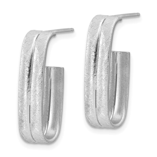 Leslie's Sterling Silver Rhodium-plated Brushed J-Hoop Post Earrings Image 2 The Hills Jewelry LLC Worthington, OH