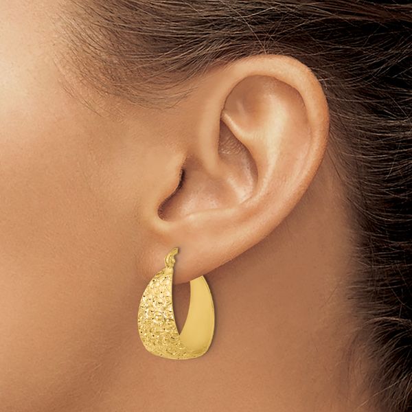 Leslie's Sterling Silver Gold-tone Textured Hoop Earrings Image 3 Van Scoy Jewelers Wyomissing, PA