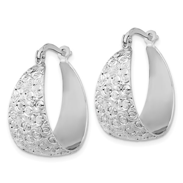 Leslie's Sterling Silver Rhodium-plated Textured Hoop Earrings Image 2 Linwood Custom Jewelers Linwood, NJ