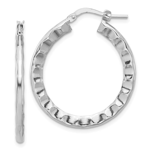 Leslie's Sterling Silver Rh-plated Polished/Hammered Hoop Earrings Gaines Jewelry Flint, MI