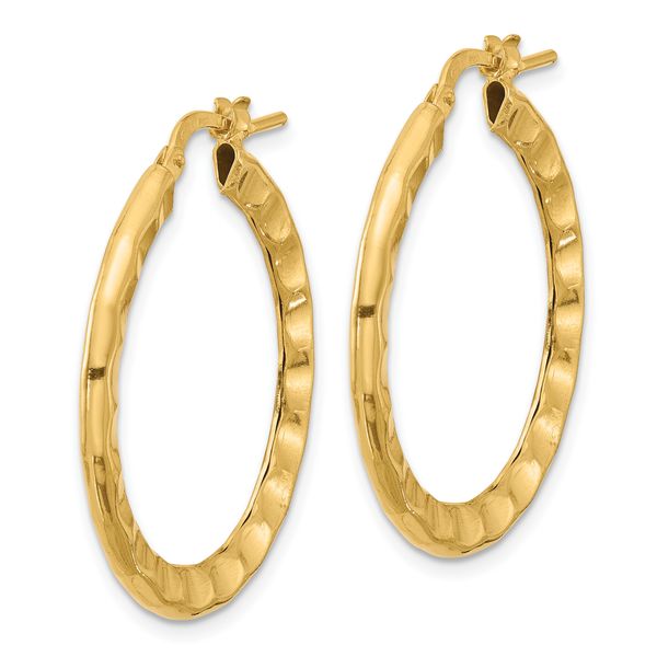 Leslie's Sterling Silver Gold-plated Polished/Hammered Hoop Earrings Image 2 Barnett Jewelers Jacksonville, FL