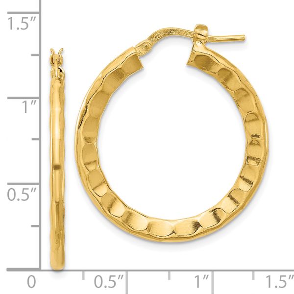 Leslie's Sterling Silver Gold-plated Polished/Hammered Hoop Earrings Image 4 JMR Jewelers Cooper City, FL