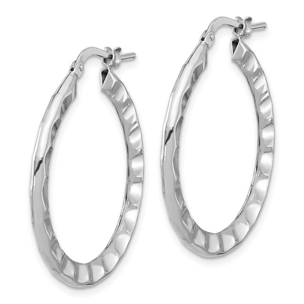 Leslie's Sterling Silver Rh-plated Polished/Hammered Hoop Earrings Image 2 Greenfield Jewelers Pittsburgh, PA