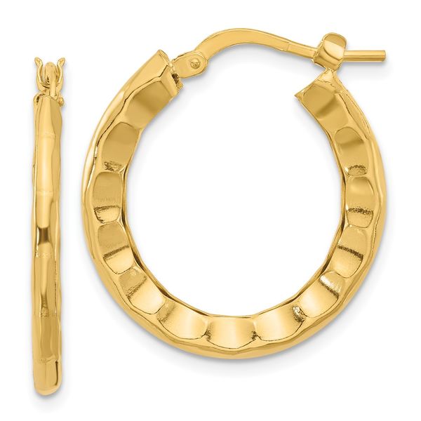 Leslie's Sterling Silver Gold-plated Polished/Hammered Hoop Earrings Linwood Custom Jewelers Linwood, NJ