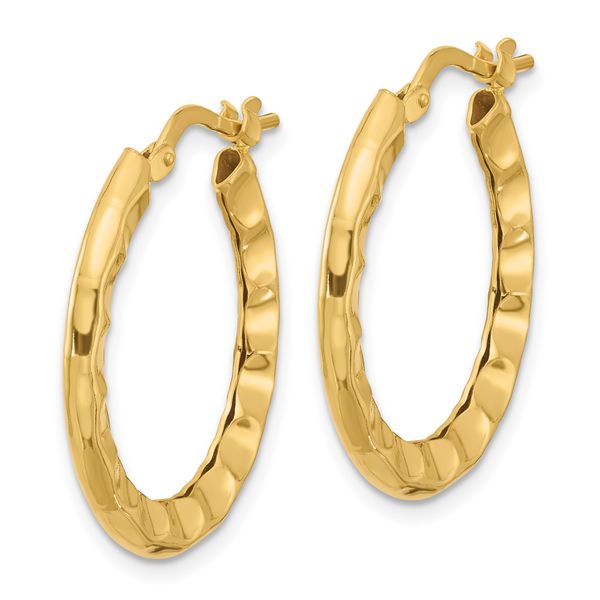 Leslie's Sterling Silver Gold-plated Polished/Hammered Hoop Earrings Image 2 Johnson Jewellers Lindsay, ON