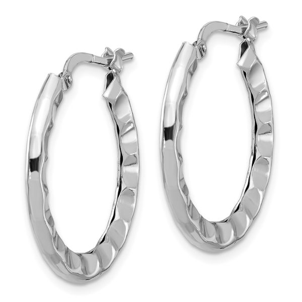 Leslie's Sterling Silver Rh-plated Polished/Hammered Hoop Earrings Image 2 J. West Jewelers Round Rock, TX