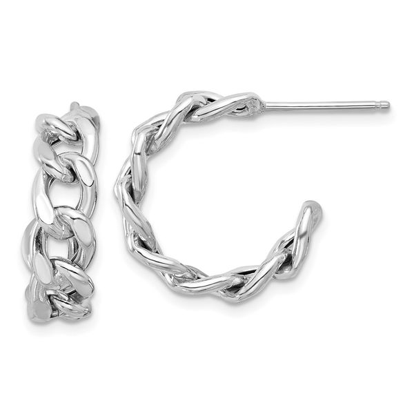 Leslie's Sterling Silver Rh-plated Polished Curb Chain Post C-Hoop Earrings Jerald Jewelers Latrobe, PA