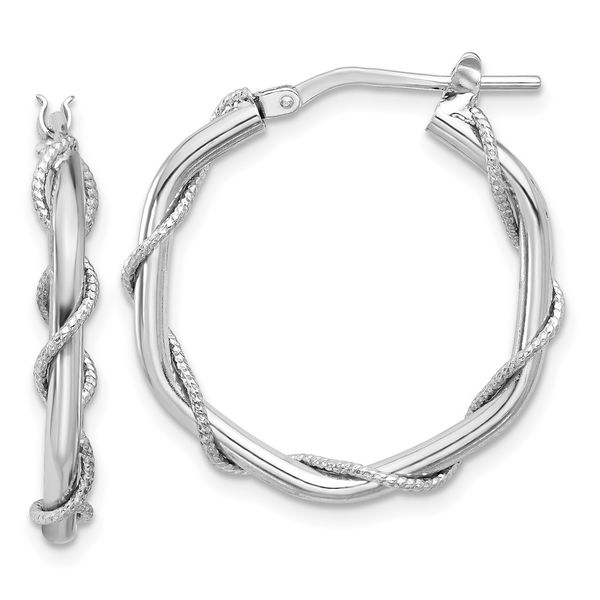 Leslie's Sterling Silver Rh-plated Polished/Textured/Twisted Hoop Earrings Jambs Jewelry Raymond, NH