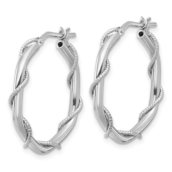 Leslie's Sterling Silver Rh-plated Polished/Textured/Twisted Hoop Earrings Image 2 Selman's Jewelers-Gemologist McComb, MS