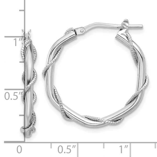 Leslie's Sterling Silver Rh-plated Polished/Textured/Twisted Hoop Earrings Image 4 Trenton Jewelers Ltd. Trenton, MI