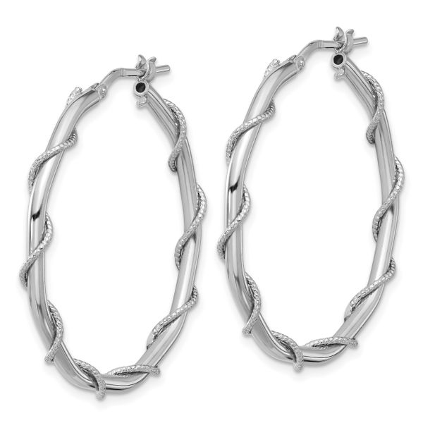 Leslie's Sterling Silver Rh-plated Polished/Textured/Twisted Hoop Earrings Image 2 Chandlee Jewelers Athens, GA