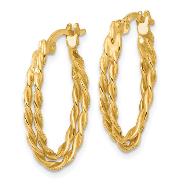 Leslie's Sterling Silver Gold-tone Polished and Twisted Oval Hoop Earrings Image 2 Linwood Custom Jewelers Linwood, NJ