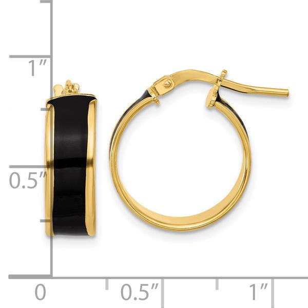 Leslie's Sterling Silver Gold-tone Black Enamel Round Hoop Earrings Image 4 Bell Jewelers Murfreesboro, TN