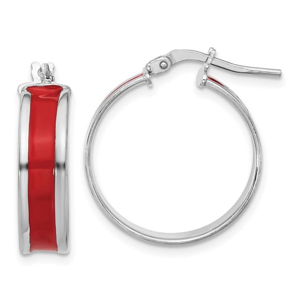 Leslie's Sterling Silver RH-plt Polished Red Enamel Round Hoop Earrings William Jeffrey's, Ltd. Mechanicsville, VA