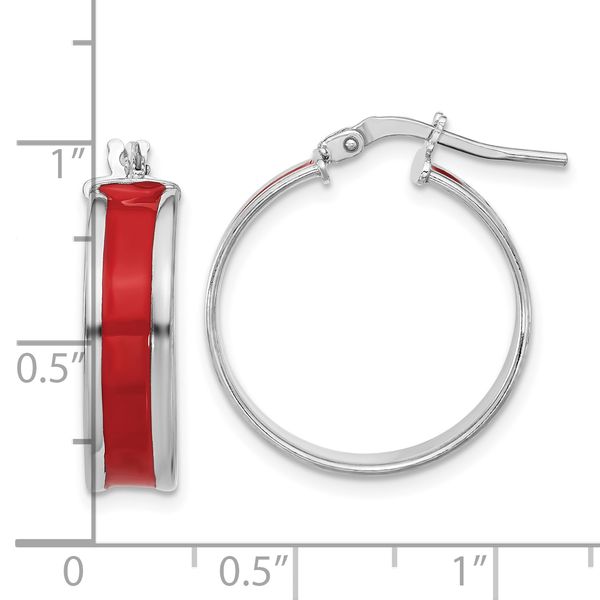Leslie's Sterling Silver RH-plt Polished Red Enamel Round Hoop Earrings Image 4 John E. Koller Jewelry Designs Owasso, OK