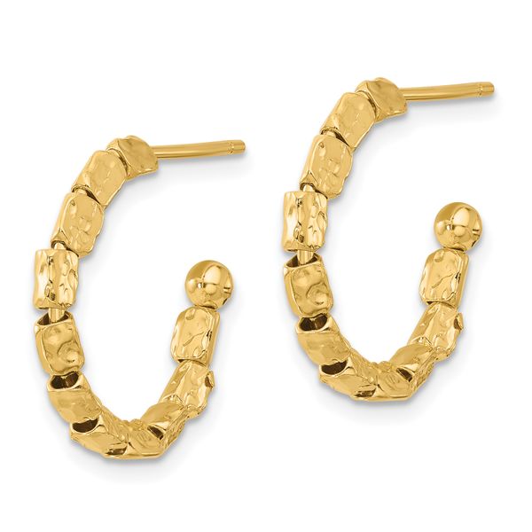 Leslie's Sterling Silver Gold-plat Polished/Hammered J-Hoop Post Earrings Image 2 Selman's Jewelers-Gemologist McComb, MS
