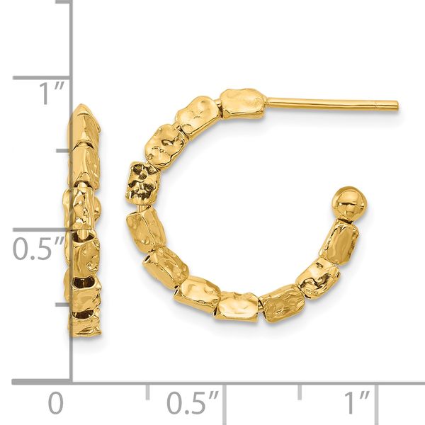 Leslie's Sterling Silver Gold-plat Polished/Hammered J-Hoop Post Earrings Image 4 H. Brandt Jewelers Natick, MA