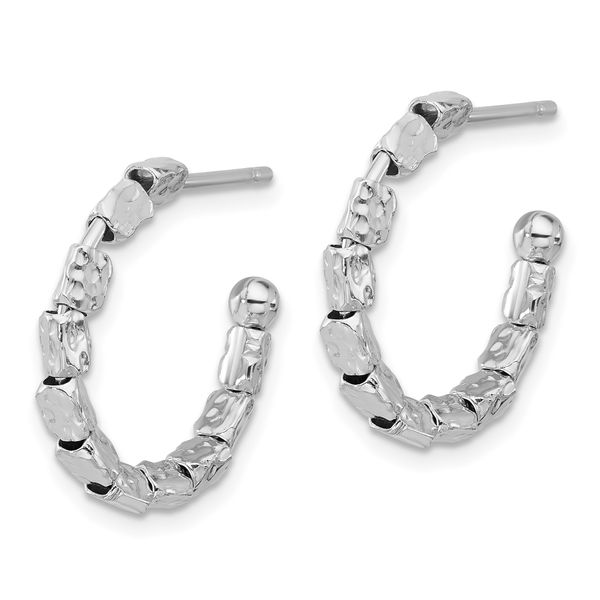 Leslie's Sterling Silver Rh-plated Polished/Hammered J-Hoop Post Earrings Image 2 The Hills Jewelry LLC Worthington, OH