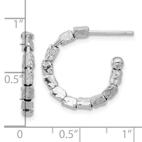 Leslie's Sterling Silver Rh-plated Polished/Hammered J-Hoop Post Earrings Image 4 Trenton Jewelers Ltd. Trenton, MI