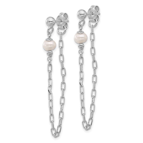 Leslie's Sterling Silver RH-plat FWC Pearl Front/Back Chain Dangle Earrings Image 2 Peran & Scannell Jewelers Houston, TX