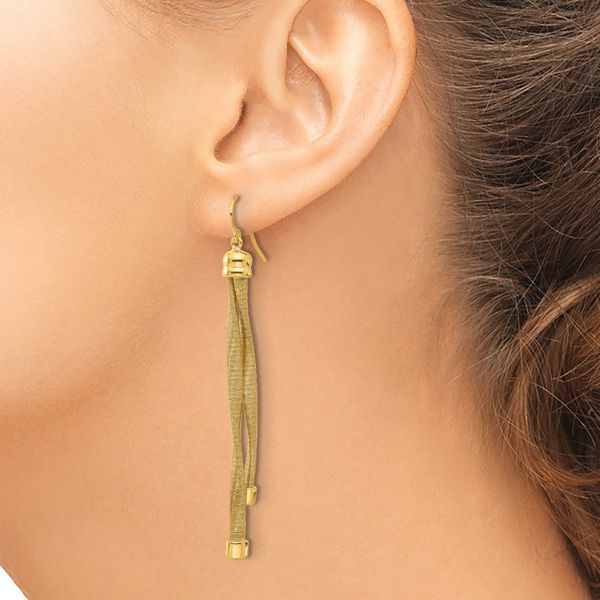 Leslie's Sterling Silver Gold-plat Twist Texture Wrapped 2-strand Earrings Image 3 S.E. Needham Jewelers Logan, UT