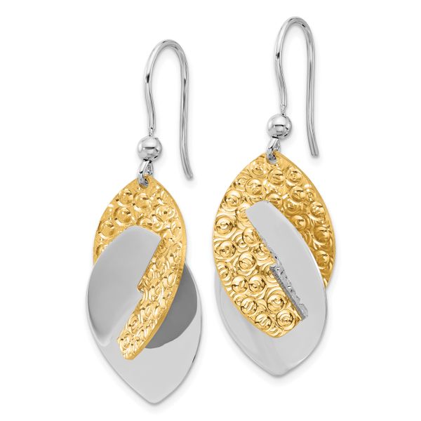 Leslie's SS Rhod and Gold-tone Polished and Textured Dangle Earrings Image 2 William Jeffrey's, Ltd. Mechanicsville, VA