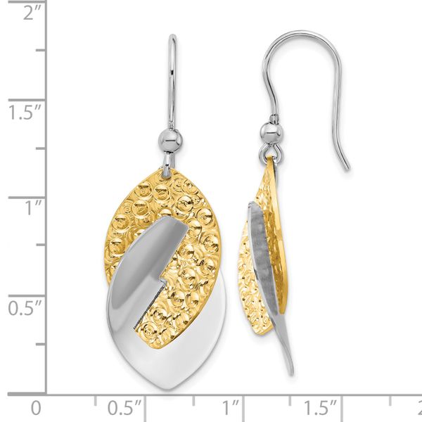 Leslie's SS Rhod and Gold-tone Polished and Textured Dangle Earrings Image 4 Carroll's Jewelers Doylestown, PA