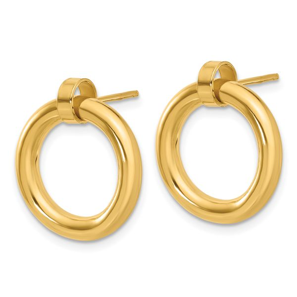 14K Yellow Gold Double Circle Dangle Post Earrings
