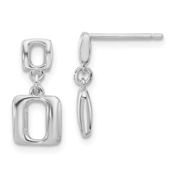 Leslie's Sterling Silver Rhodium-plated Square Link Dangle Post Earrings Chandlee Jewelers Athens, GA