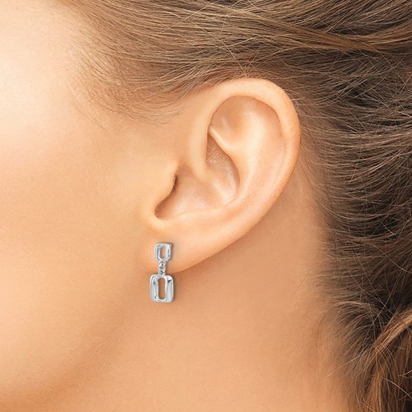 Leslie's Sterling Silver Rhodium-plated Square Link Dangle Post Earrings Image 3 A. C. Jewelers LLC Smithfield, RI