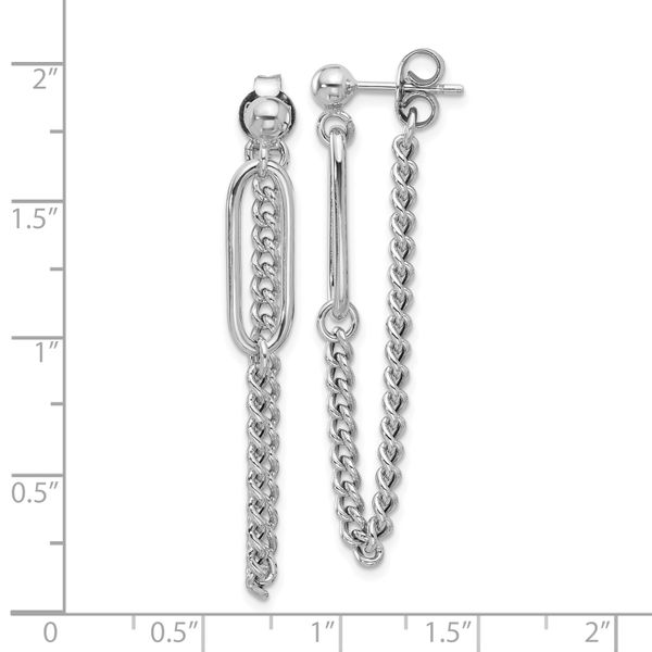 Leslie's Sterling Silver Rhodium-plated Post Chain Dangle Earrings Image 3 Tidwells of Greenwood Greenwood, SC
