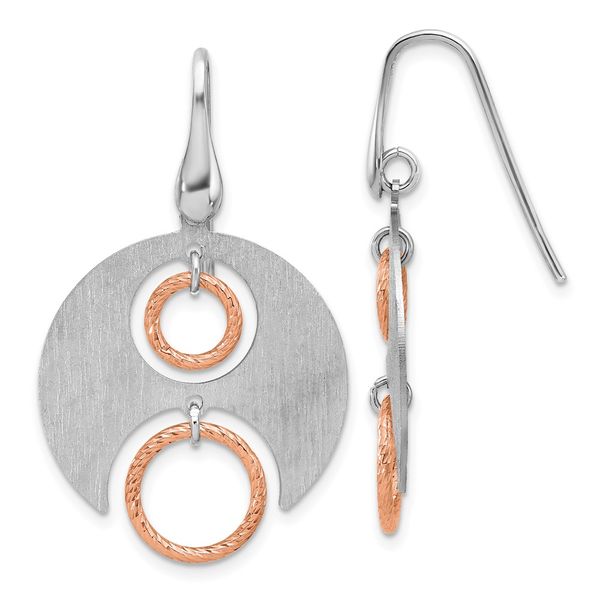 Leslie's SS Rhodium/Rose gold-plat Polished/Brushed Dangle Earrings Ask Design Jewelers Olean, NY
