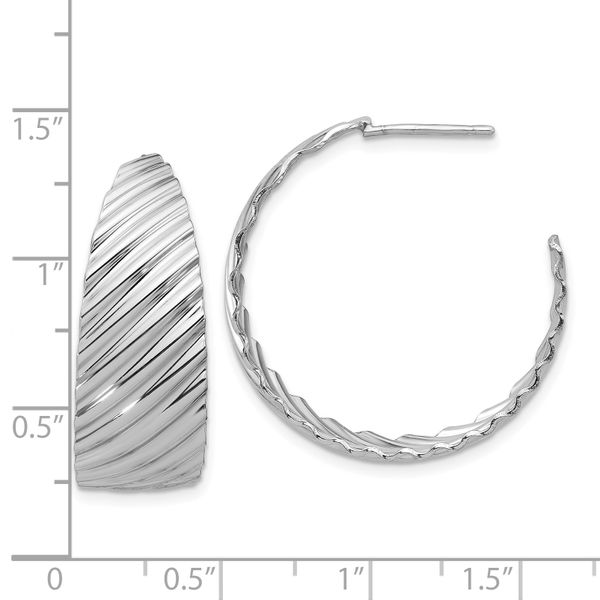 Leslie's Sterling Silver Rh-plat Polished Grooved Left/Right J-Hoop Earring Image 3 John E. Koller Jewelry Designs Owasso, OK