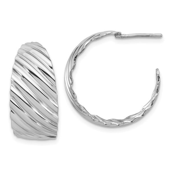 Leslie's Sterling Silver Rh-plat Polished Grooved Left/Right J-Hoop Earring Gaines Jewelry Flint, MI