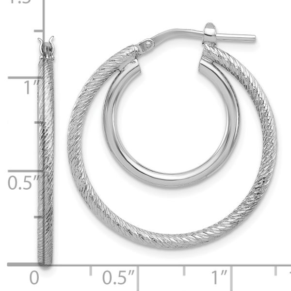 Leslie's Sterling Silver Rh-plat Polished and Textured Double Hoop Earrings Image 3 Jewel Smiths Oklahoma City, OK