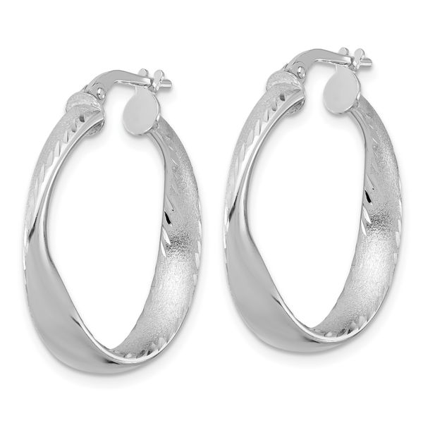 Leslie's Sterling Silver Rhodium-plated Polished Hoop Earrings Image 2 Linwood Custom Jewelers Linwood, NJ