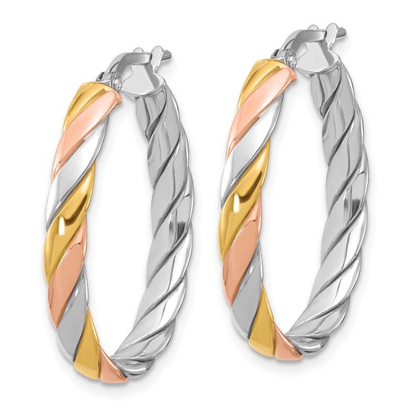 Leslie's Sterling Silver with Gold and Rose-tone Polished Hoop Earrings Image 2 Cone Jewelers Carlsbad, NM