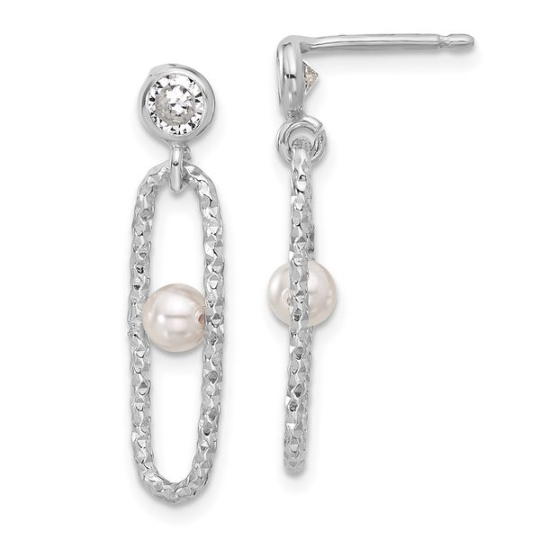 Leslie's Sterling Silver Rhodium-plated CZ and Crystal Pearl Dangle Earring Bell Jewelers Murfreesboro, TN