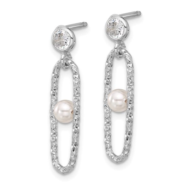 Leslie's Sterling Silver Rhodium-plated CZ and Crystal Pearl Dangle Earring Image 2 Bell Jewelers Murfreesboro, TN