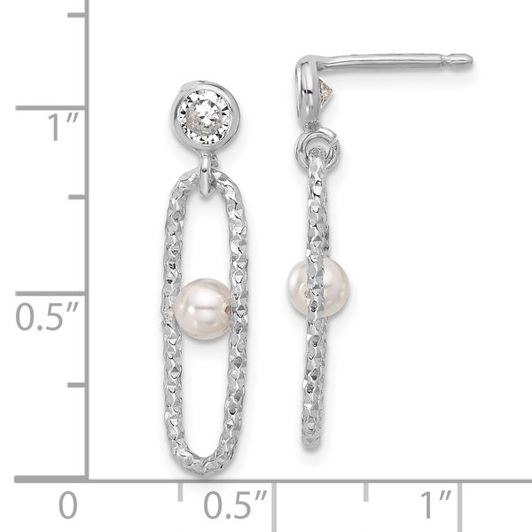 Leslie's Sterling Silver Rhodium-plated CZ and Crystal Pearl Dangle Earring Image 3 Michael's Jewelry North Wilkesboro, NC