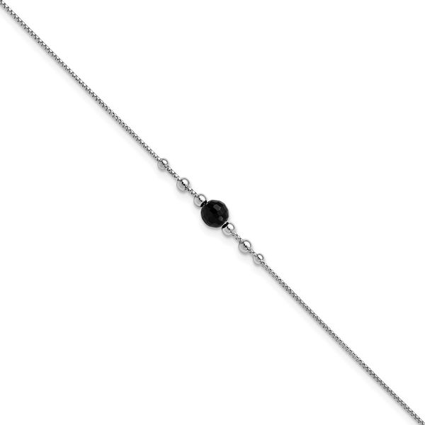 Leslie's Sterling Silver Rh-pl 5.75MM Black Onyx w/ 1.25in ext. Anklet The Hills Jewelry LLC Worthington, OH