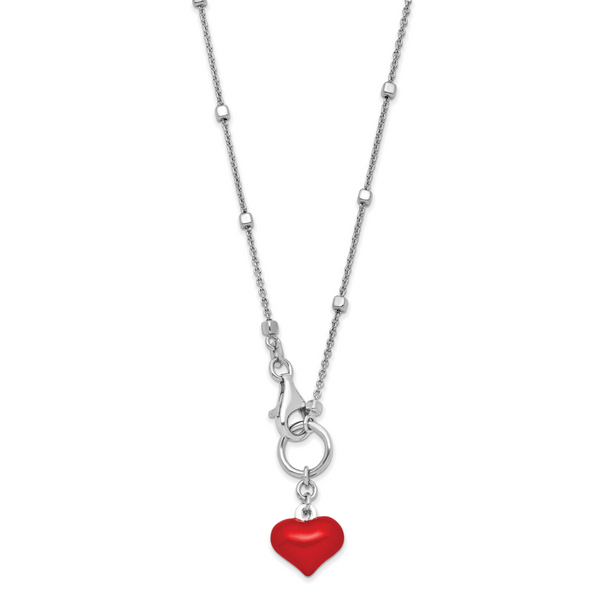 Leslie's Sterling Silver Rhod-plated Enameled Red Heart Necklace Image 3 The Hills Jewelry LLC Worthington, OH