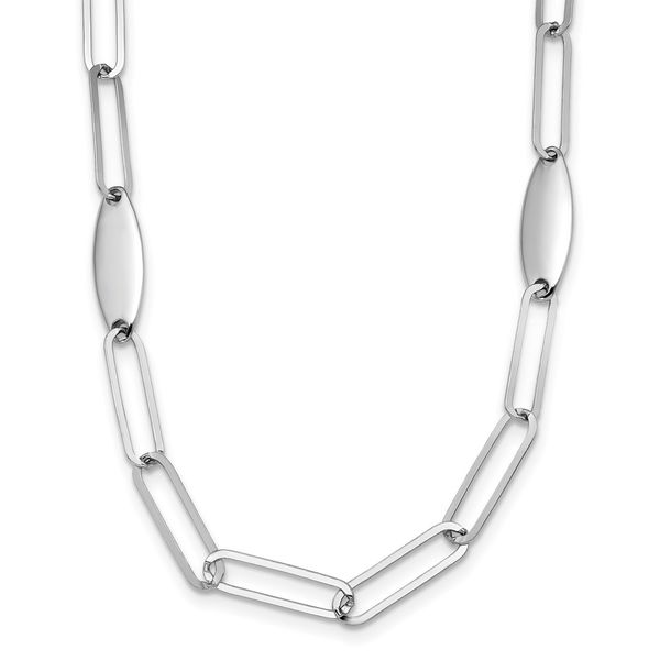 Leslie's Sterling Silver Rhodium-plated Polished Flat Oval Link Necklace The Hills Jewelry LLC Worthington, OH