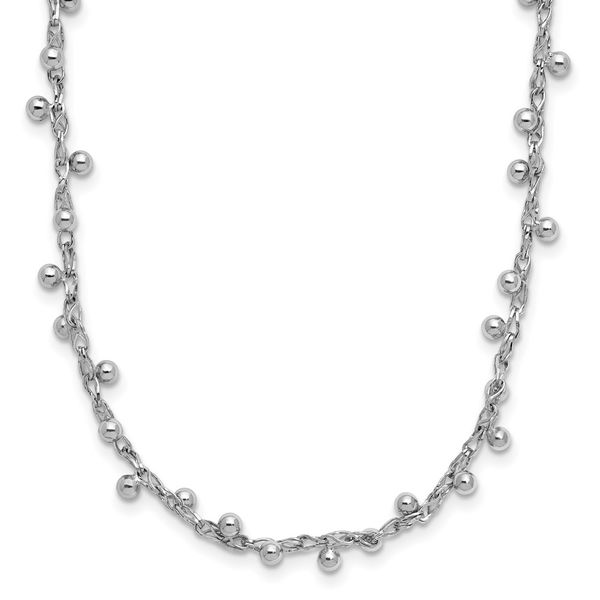 Leslie's Sterling Silver Rhod-plated Polished Beaded w/3in ext. Necklace Johnson Jewellers Lindsay, ON