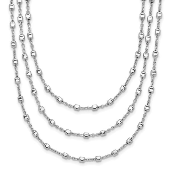 Leslie's Sterling Silver Rh-plated 3 Strand Beaded 16in w/2in ext. Necklace Gaines Jewelry Flint, MI