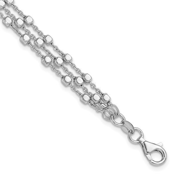 Leslie's Sterling Silver Rh-plated 3 Strand Beaded 7.5in w/1in ext. Bracele Morin Jewelers Southbridge, MA