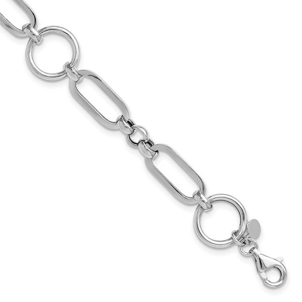 Leslie's Sterling Silver Rhod-plated Polished Fancy Link w/ 1in ext. Bracel Greenfield Jewelers Pittsburgh, PA