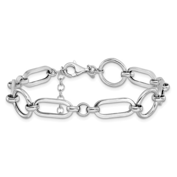 Leslie's Sterling Silver Rhod-plated Polished Fancy Link w/ 1in ext. Bracel Image 3 Valentine's Fine Jewelry Dallas, PA