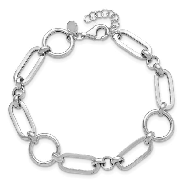 Leslie's Sterling Silver Rhod-plated Polished Fancy Link w/ 1in ext. Bracel Image 4 Jerald Jewelers Latrobe, PA