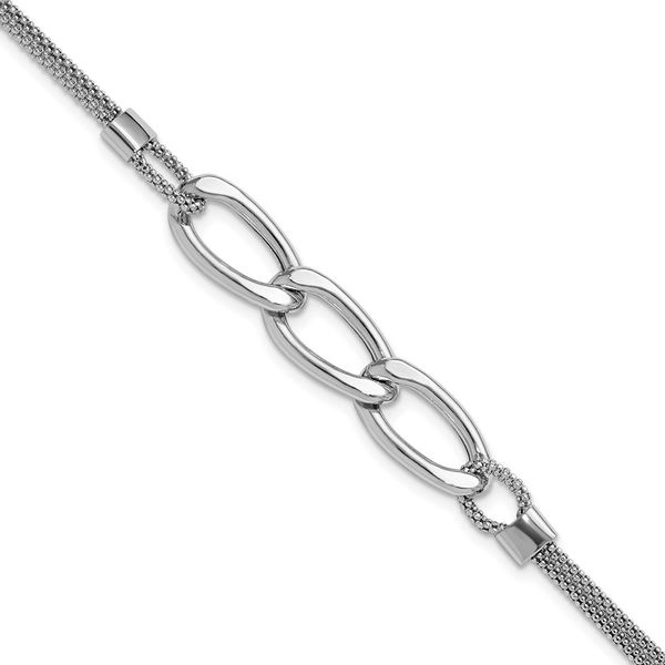 Leslie's Sterling Silver Rh-plat Polished Multi-Strand w/1in ext. Bracelet Jerald Jewelers Latrobe, PA
